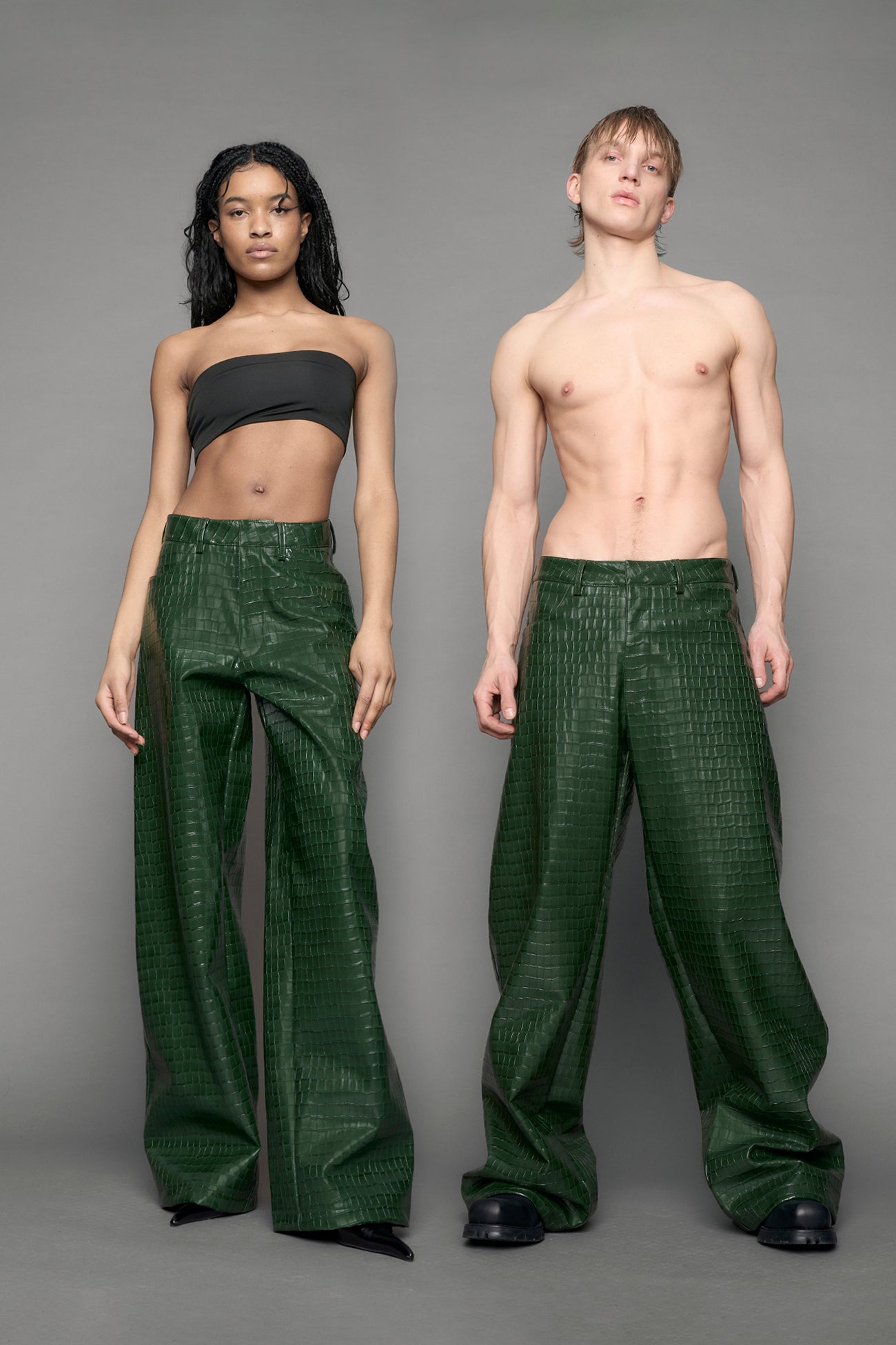 NAMILIA - Leather Baggy Croc Suit Trousers - Shop now