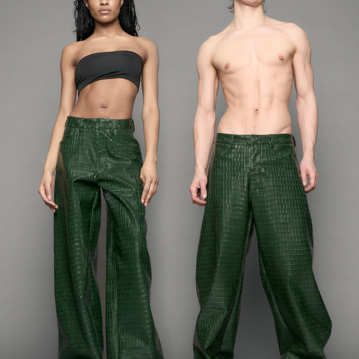 NAMILIA - Leather Baggy Croc Suit Trousers - Shop now
