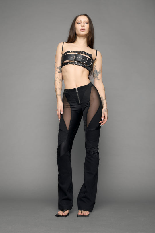 Moto Denim Mesh Pants