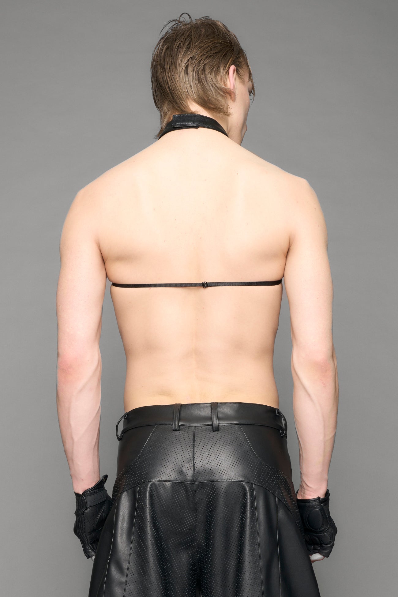 Black vegan leather cross top with spikes