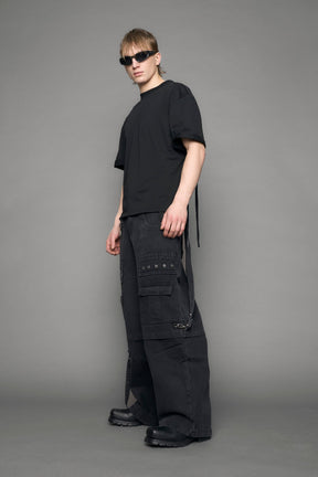 Black decosntructed cotton Tshirt with chained back
