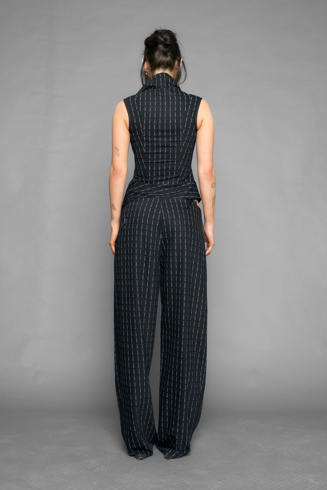 draped office pinstripe top