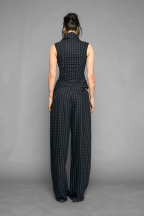 draped office pinstripe top