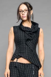 draped office pinstripe top