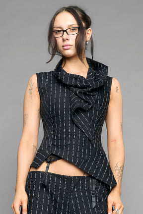 draped office pinstripe top