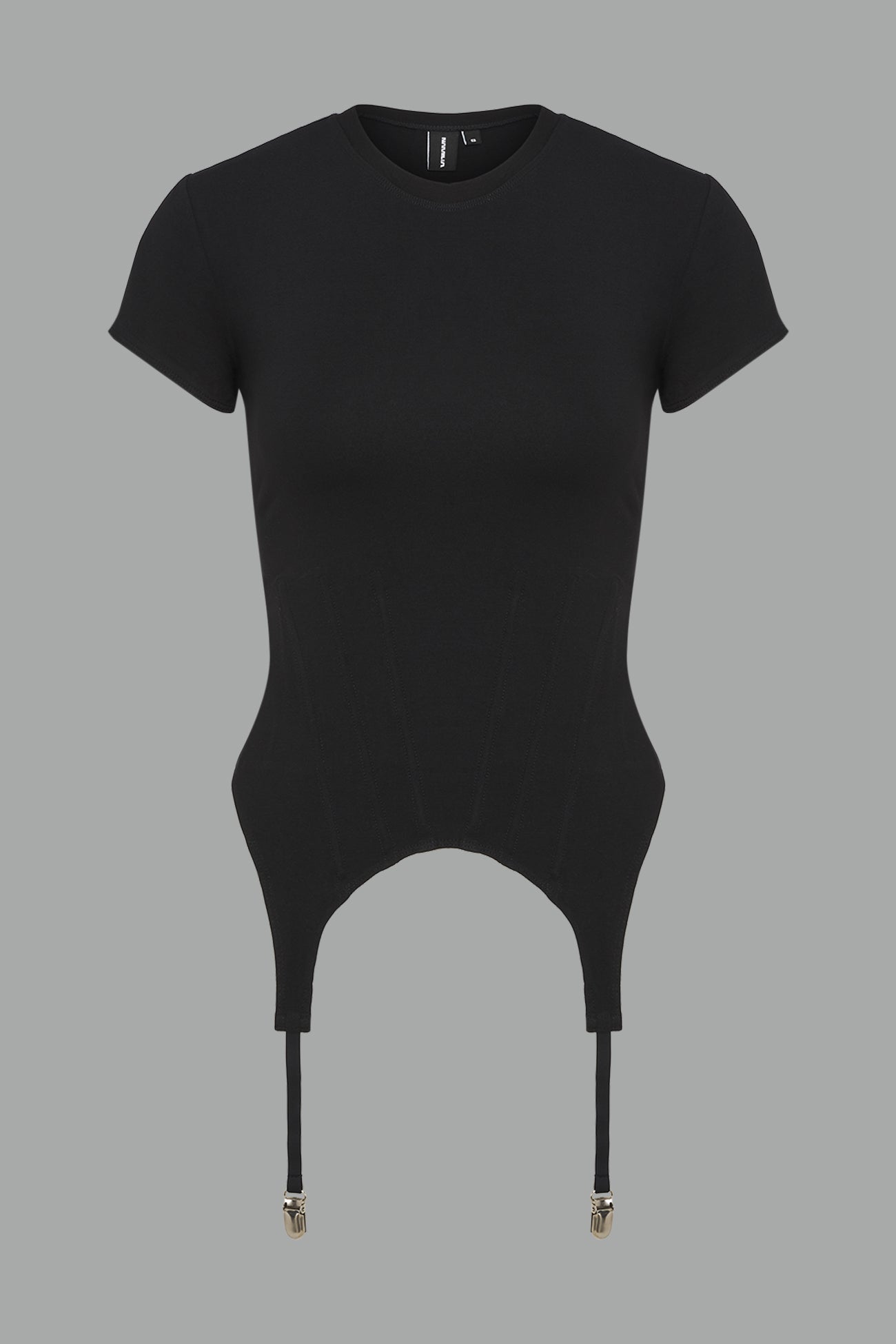 Namilia mini tee in black with detachable suspender straps