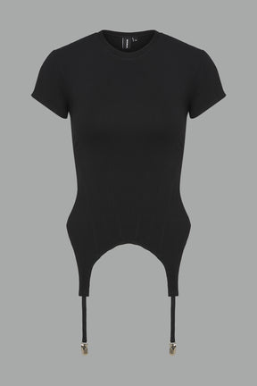 Namilia mini tee in black with detachable suspender straps