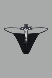 black thong with metal crucifix back