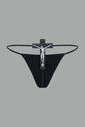 black thong with metal crucifix back