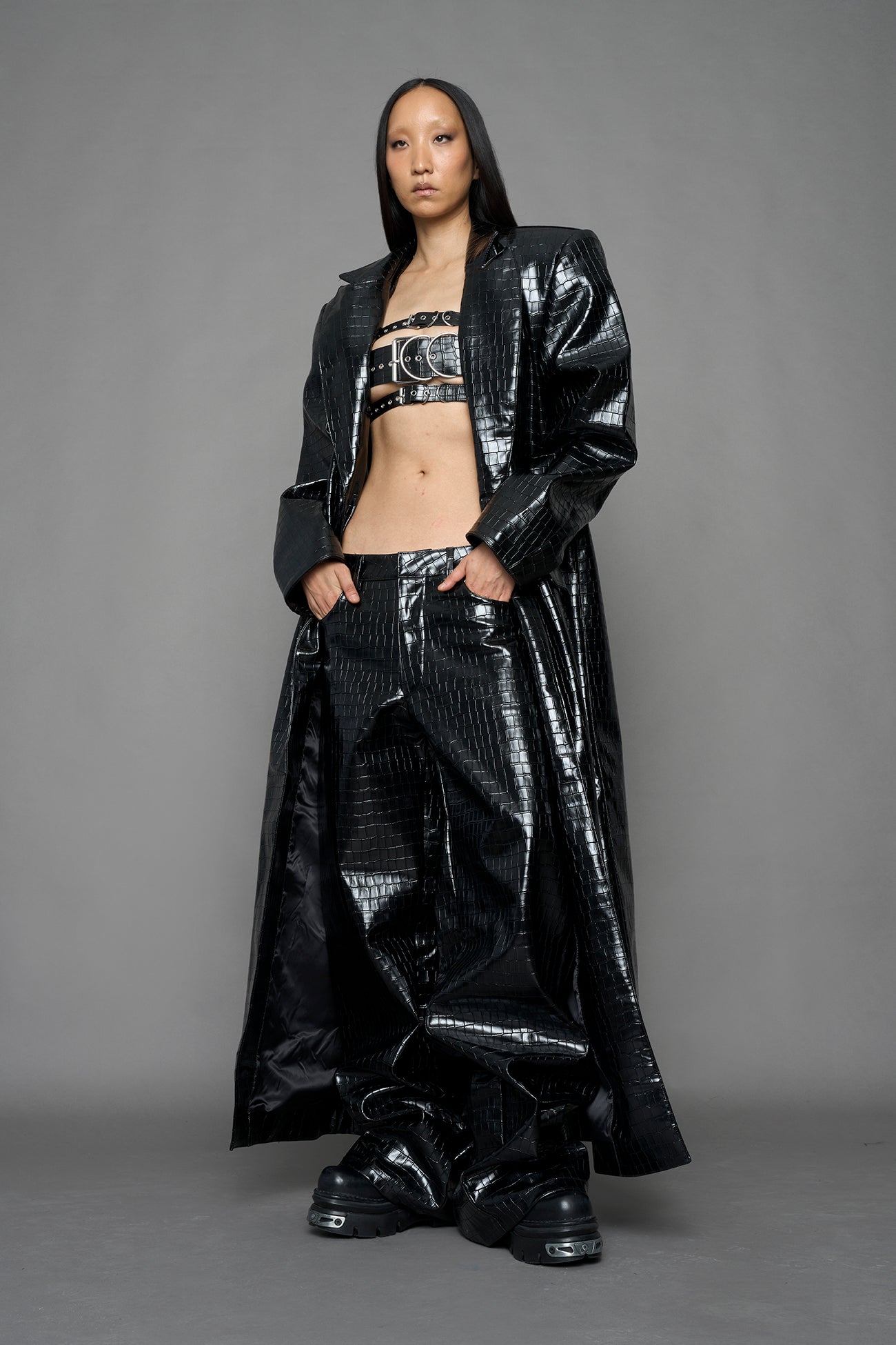 NAMILIA Leather Elongated Blazer Coat