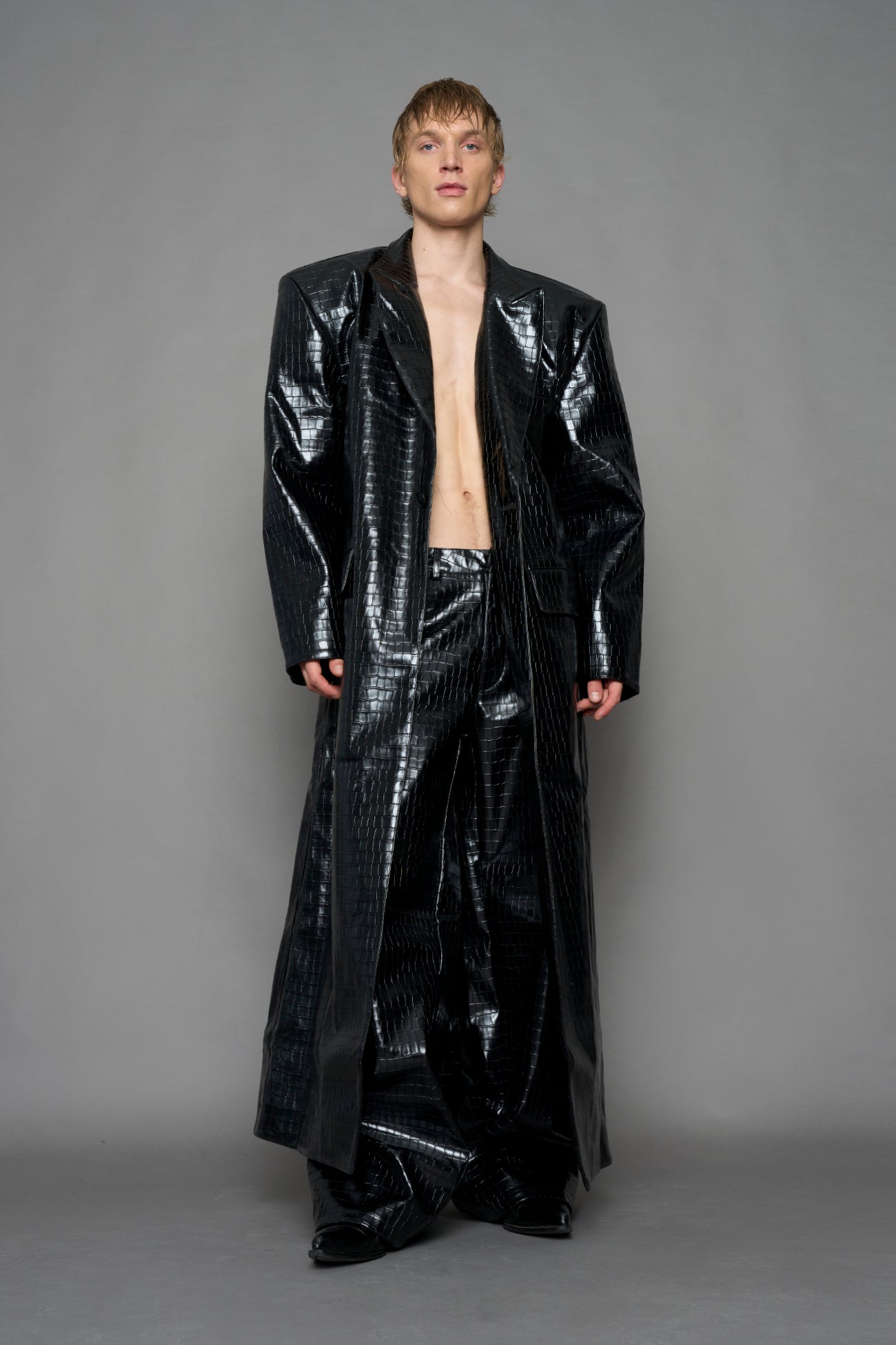 NAMILIA Leather Elongated Blazer Coat