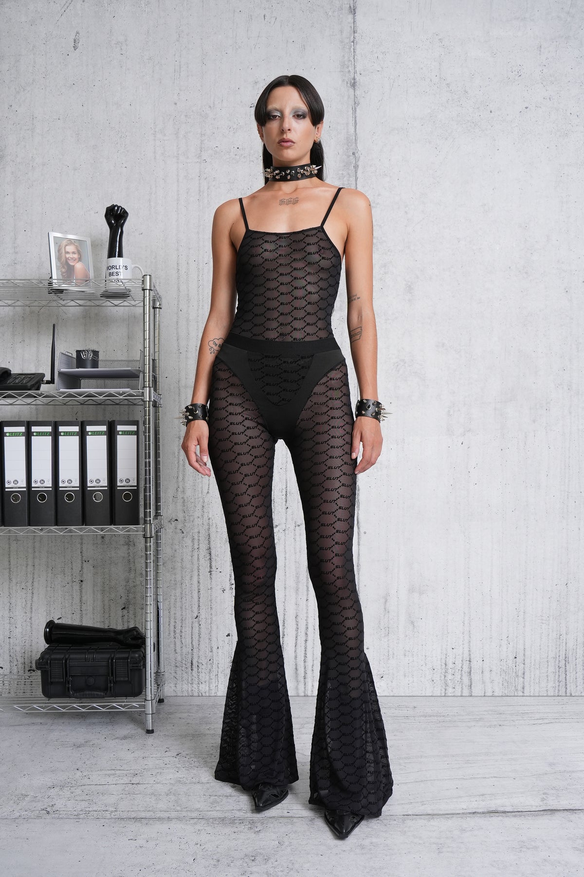 Odel Black Mesh Panelled Bell Bottom Pants