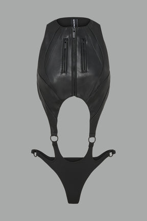 black cut out motocross body with string elastic panty part