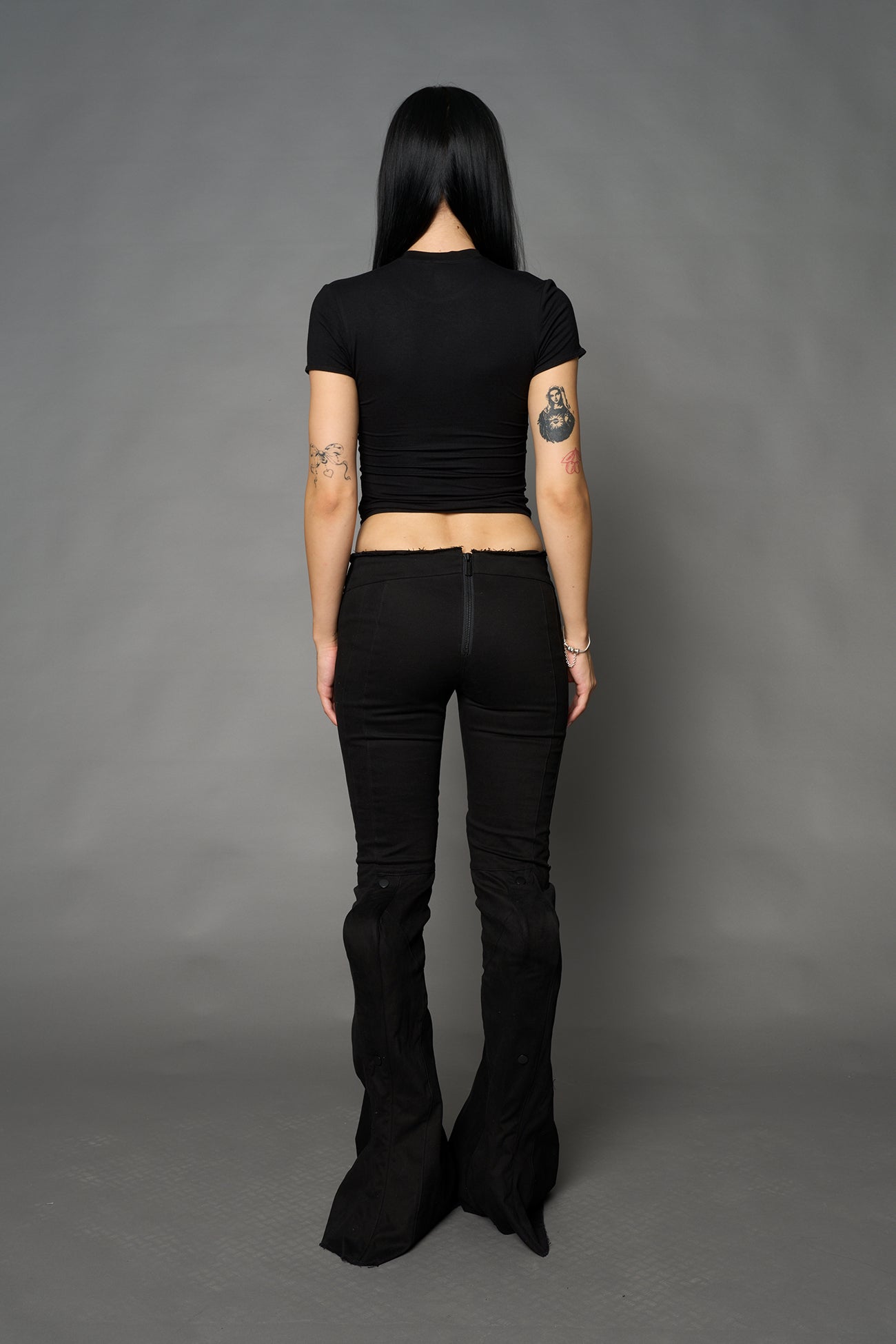 Namilia Bloodbath mini tee in black with grim reaper graphic, flame lettering and detachable suspender straps