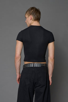 Namilia K mini tee in black with galloping horsesr graphic and detachable suspender straps