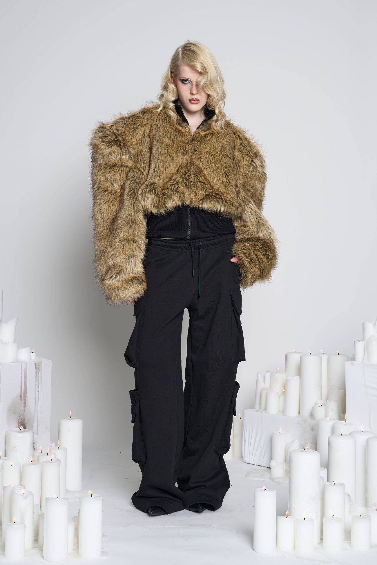 Cropped faux fur coat online