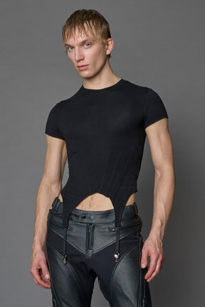 Namilia mini tee in black with detachable suspender straps