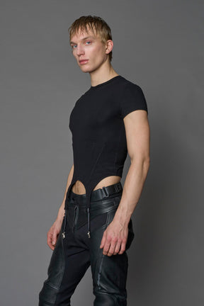 Namilia mini tee in black with detachable suspender straps