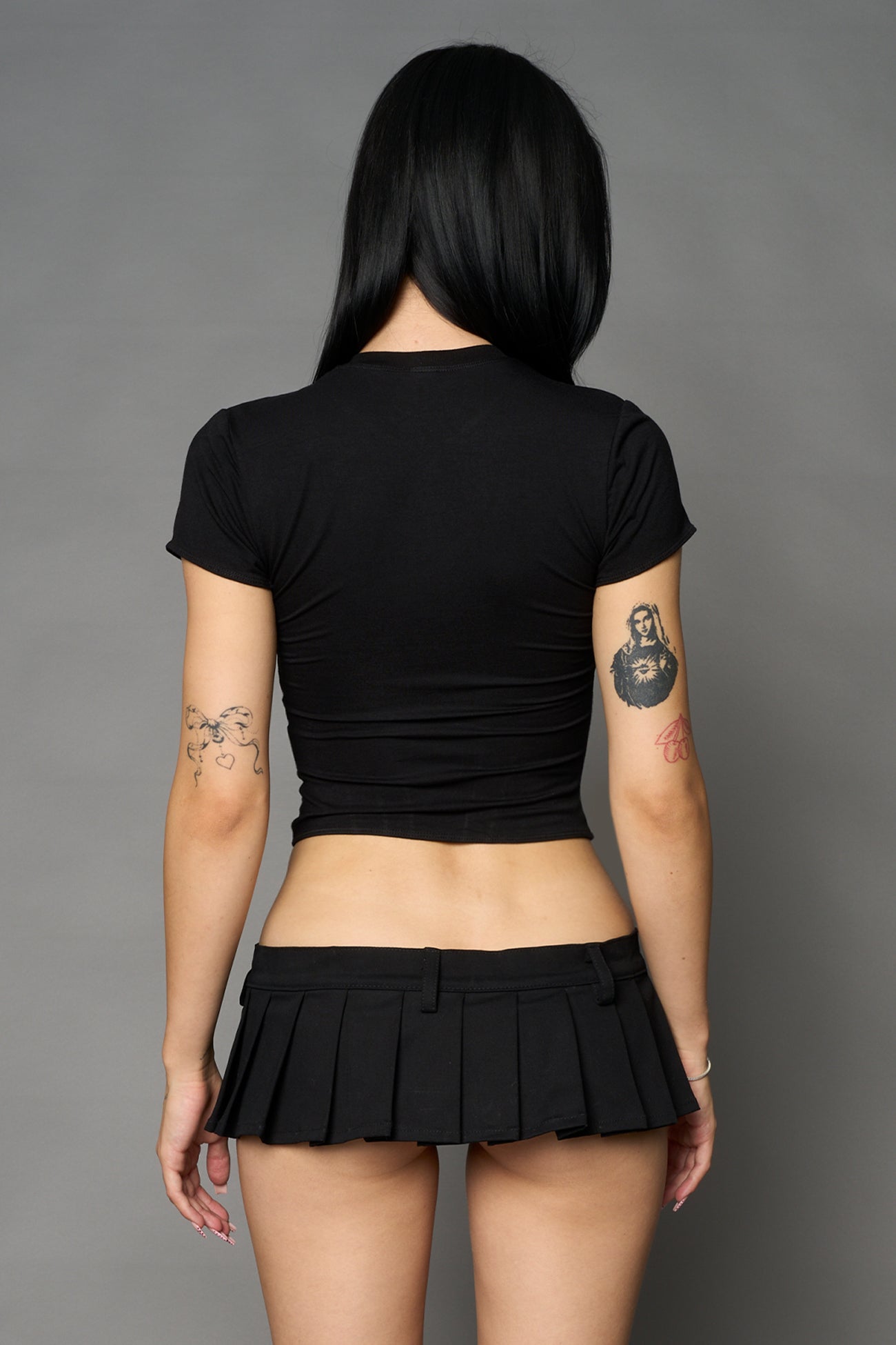 Namilia mini tee in black with detachable suspender straps