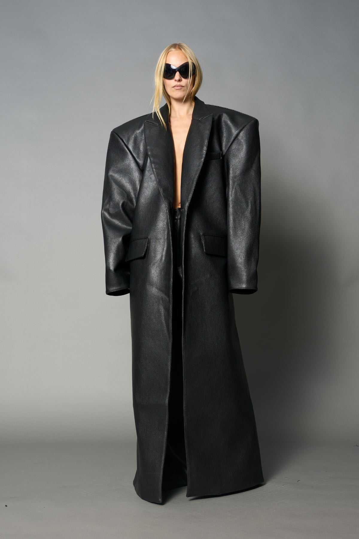 Leather Elongated Blazer Coat