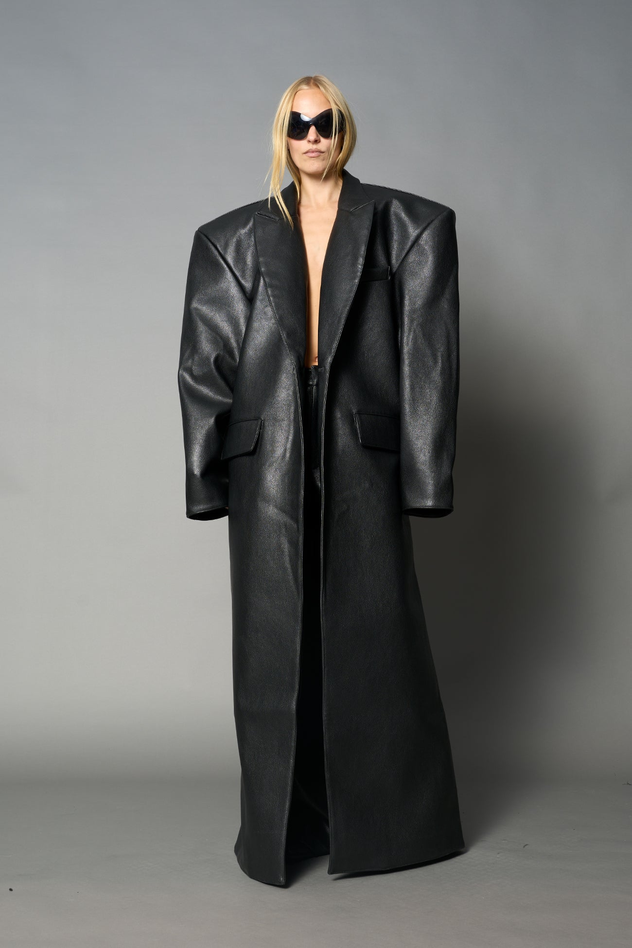 Leather Elongated Blazer Coat