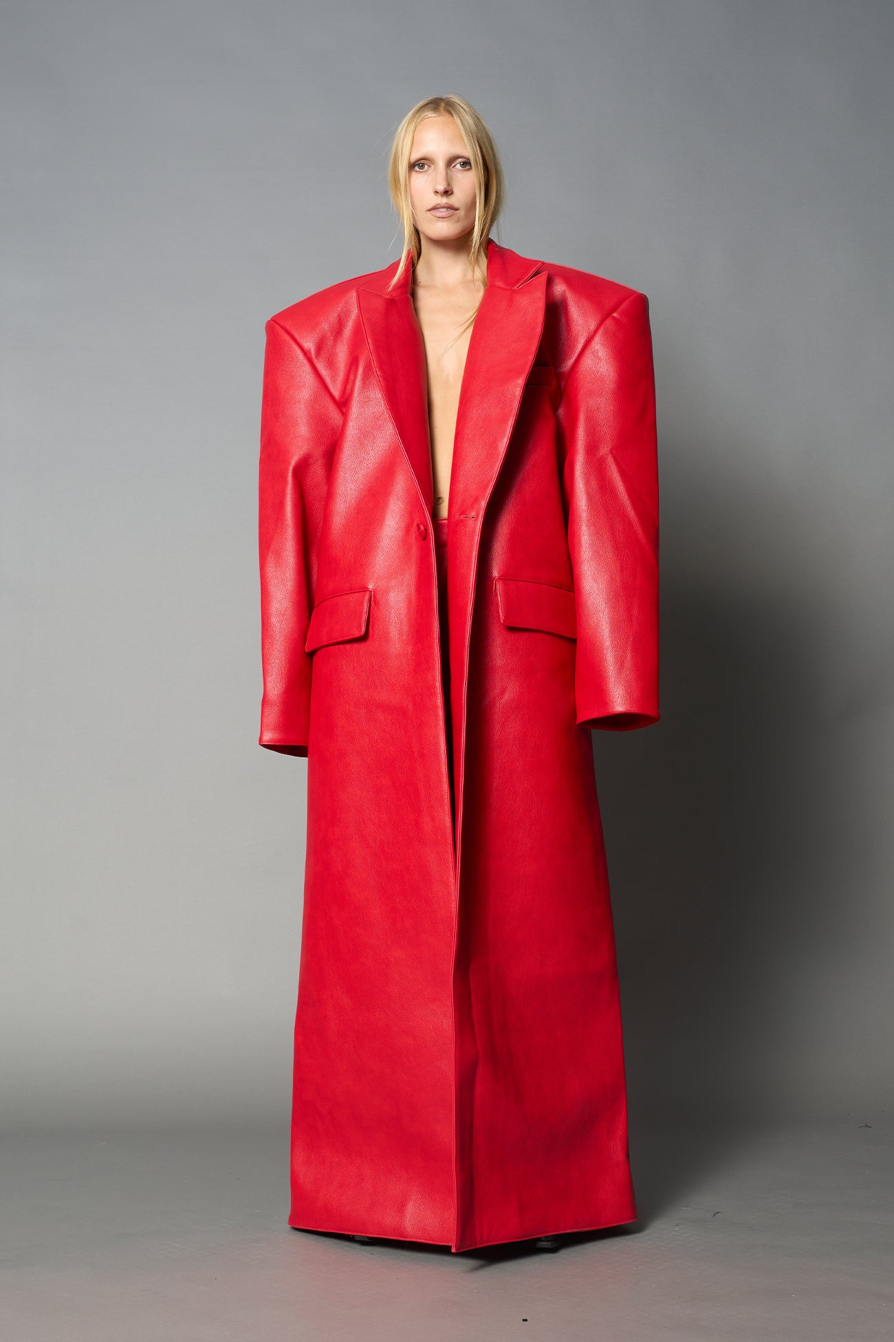 Leather Elongated Blazer Coat