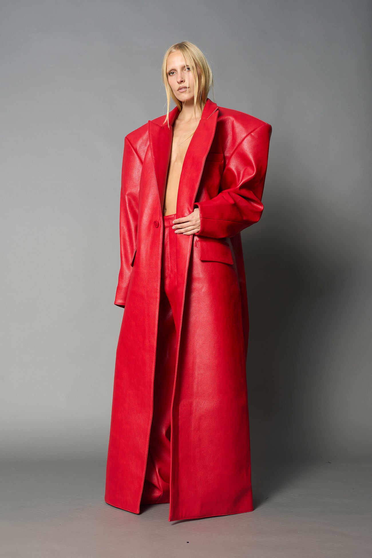 Leather Elongated Blazer Coat