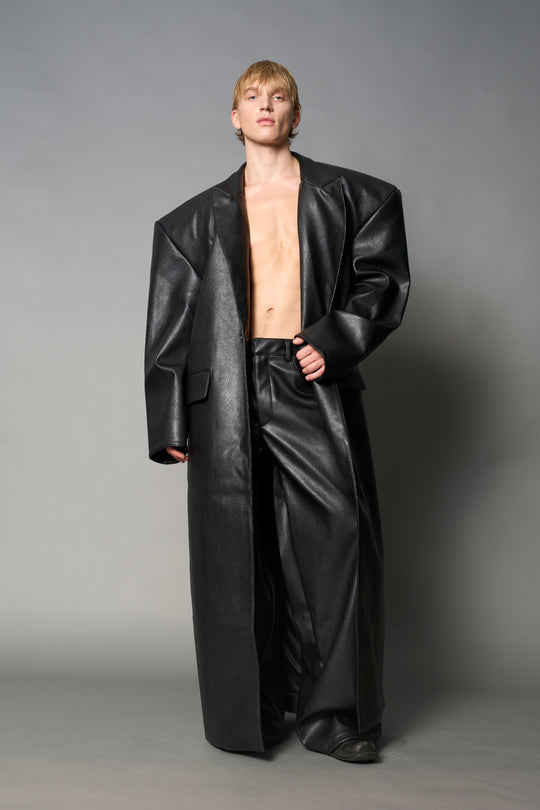 Leather Elongated Blazer Coat