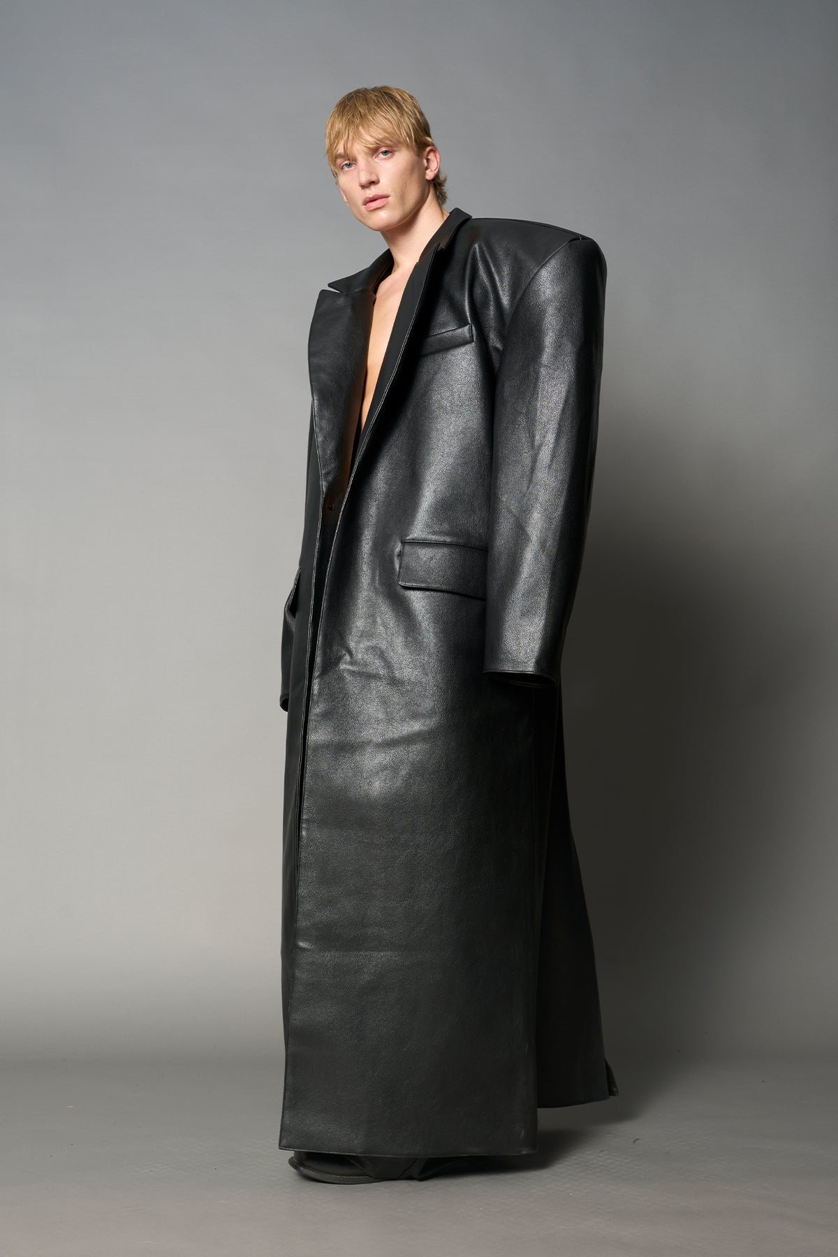 Leather Elongated Blazer Coat