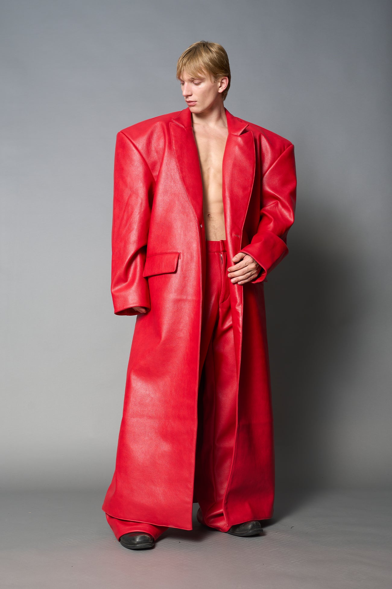 Leather Elongated Blazer Coat