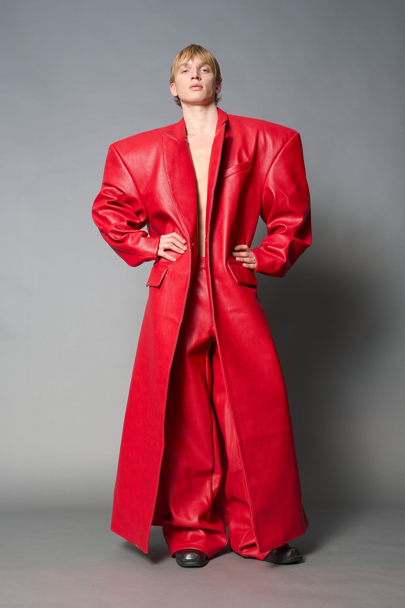 Leather Elongated Blazer Coat