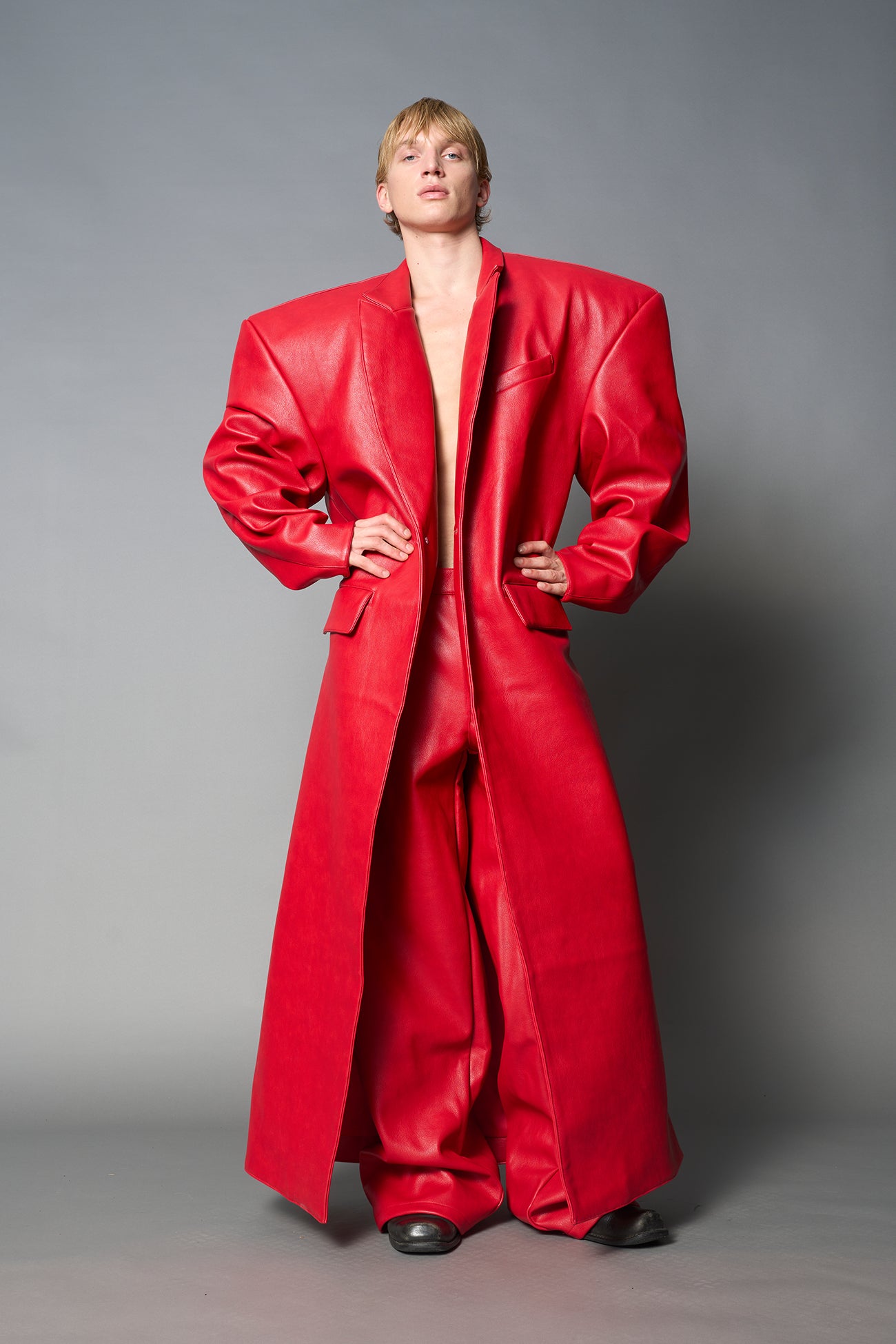 Leather Elongated Blazer Coat