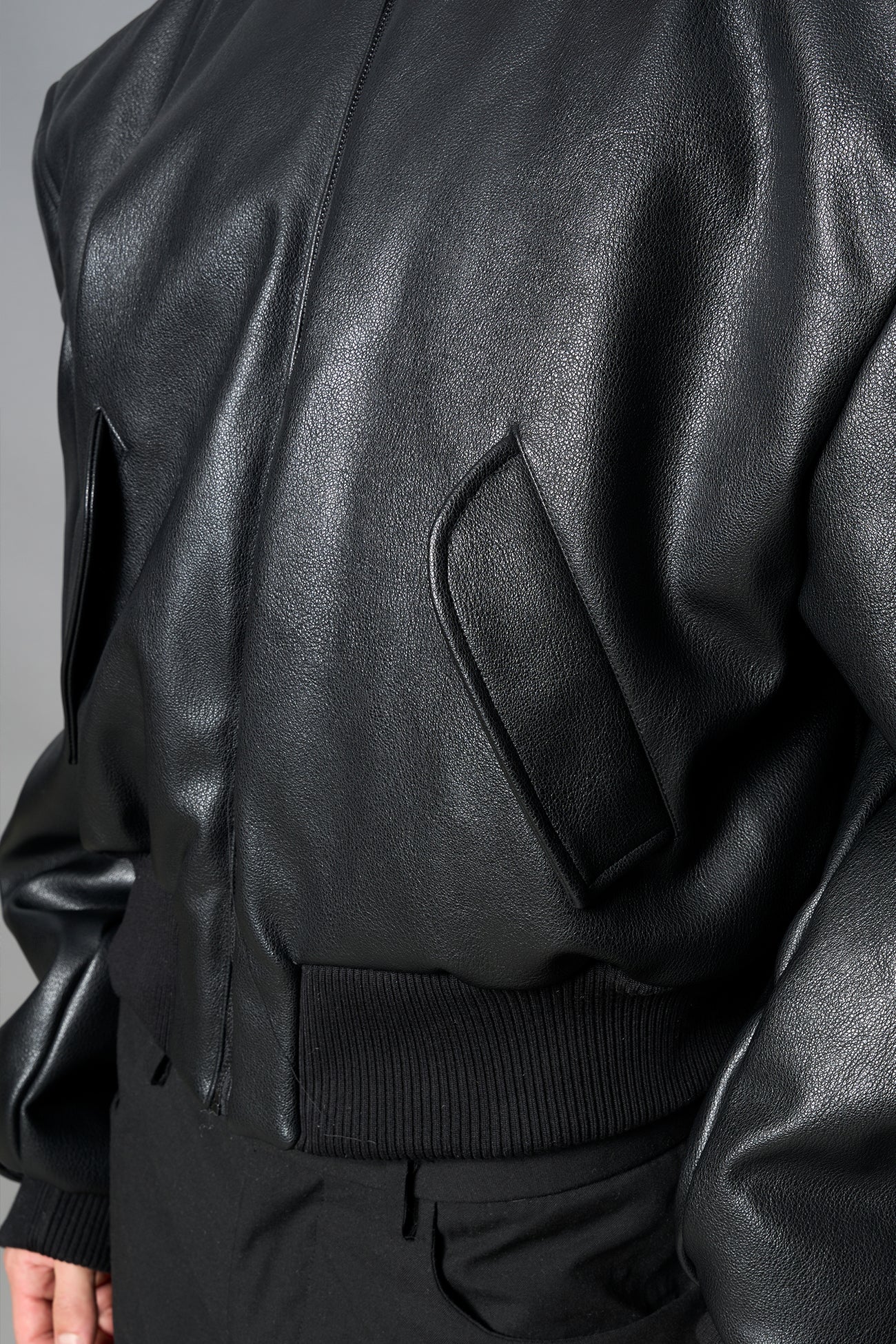 NAMILIA - Leather Power Shoulder Bomber Jacket - Shop now