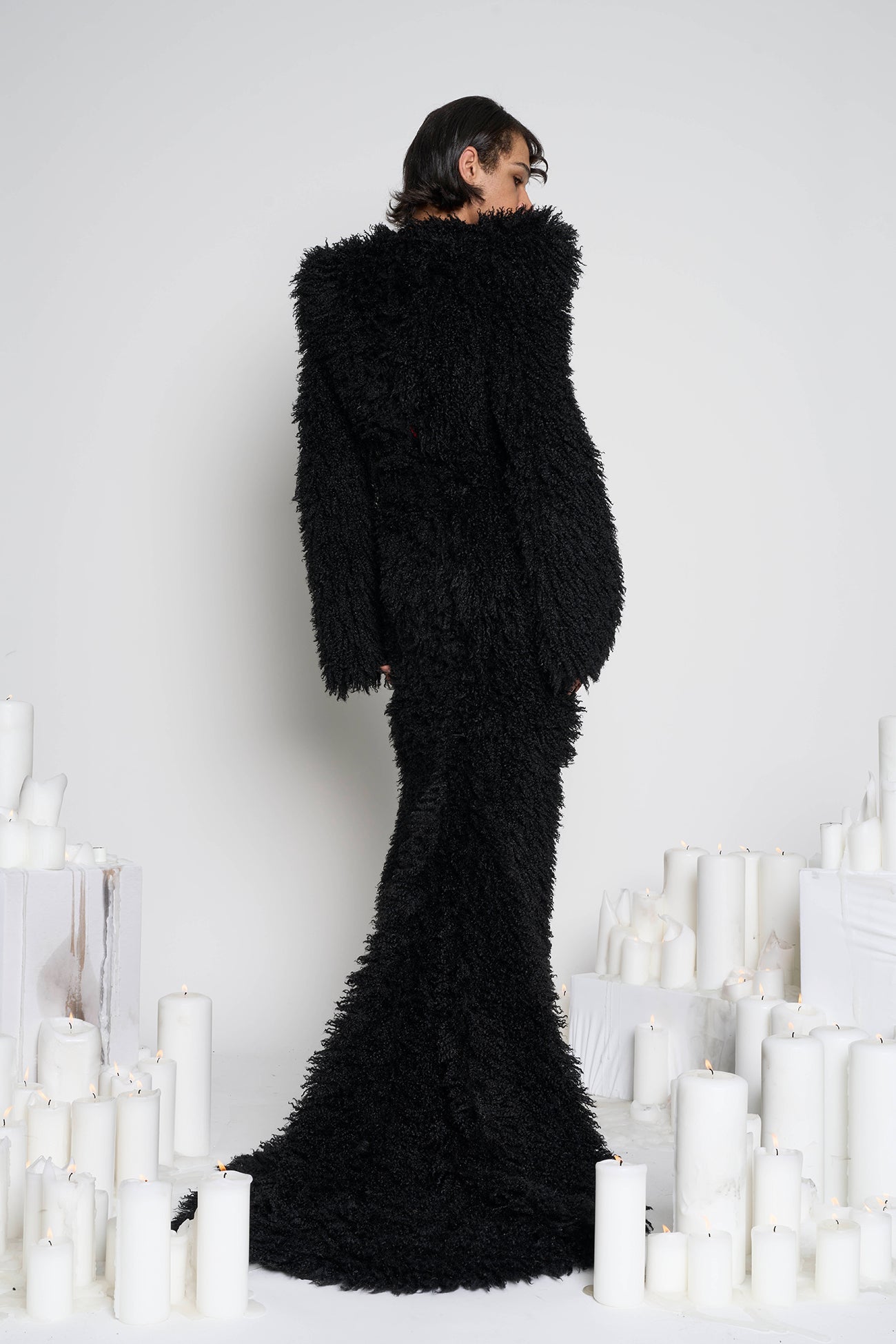 Namilia Faux Fur Gown Black