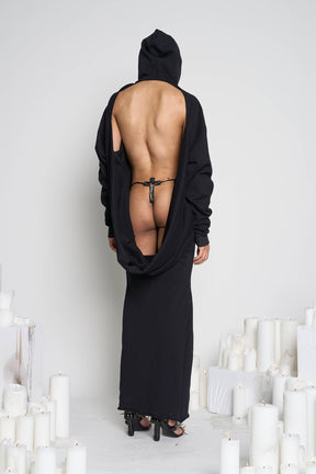 Namilia Backless Hoodie Gown Black