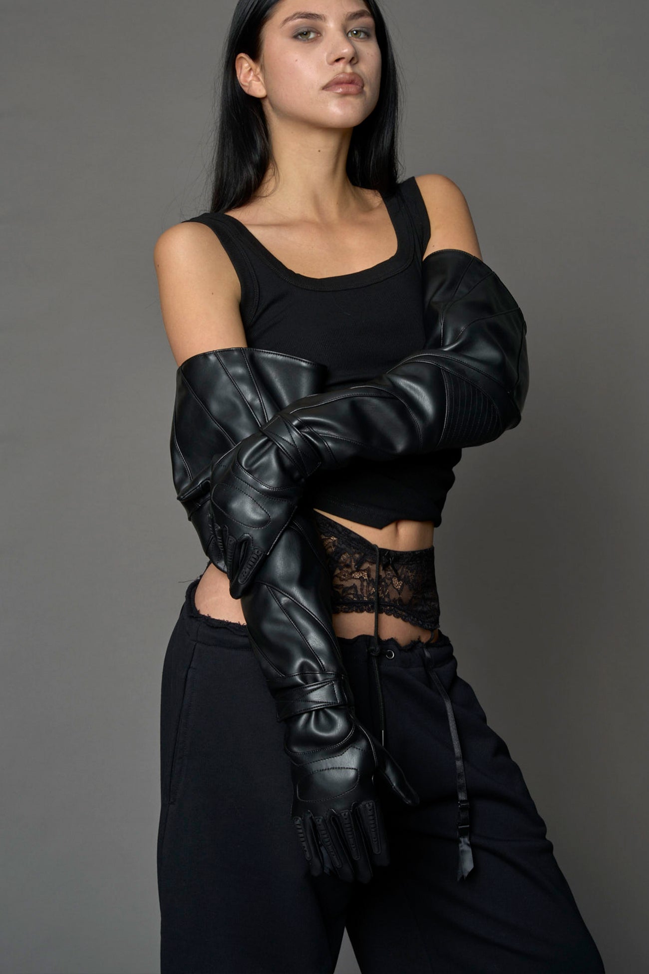 black motocross vegan leather gloves