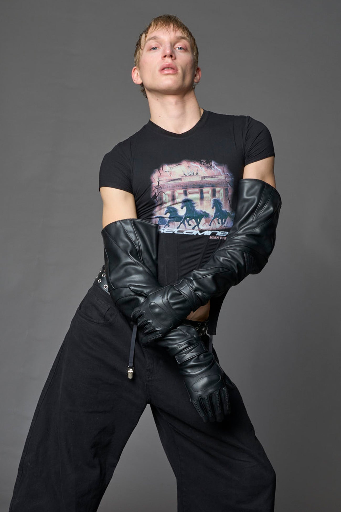 black motocross vegan leather gloves