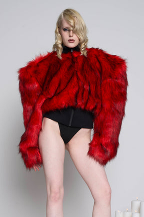 Namilia Crop Faux Fur Jacket Red