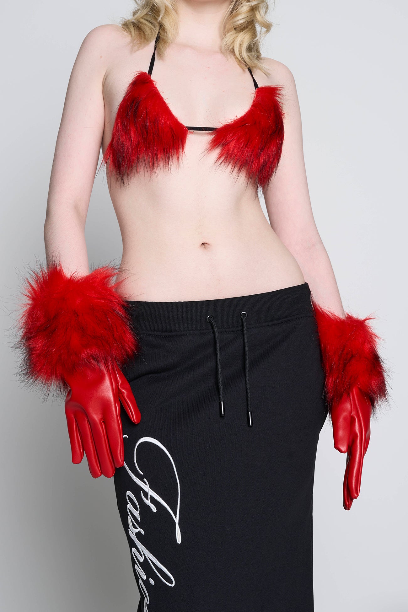 Namilia Faux Fur Gloves Red