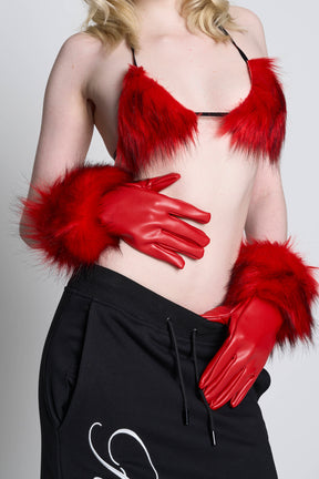 Namilia Faux Fur Gloves Red