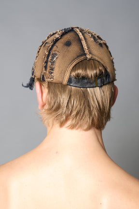 black washed cap with embroidery and snap closure