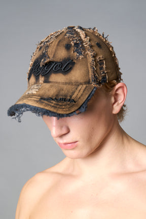 black washed cap with embroidery and snap closure