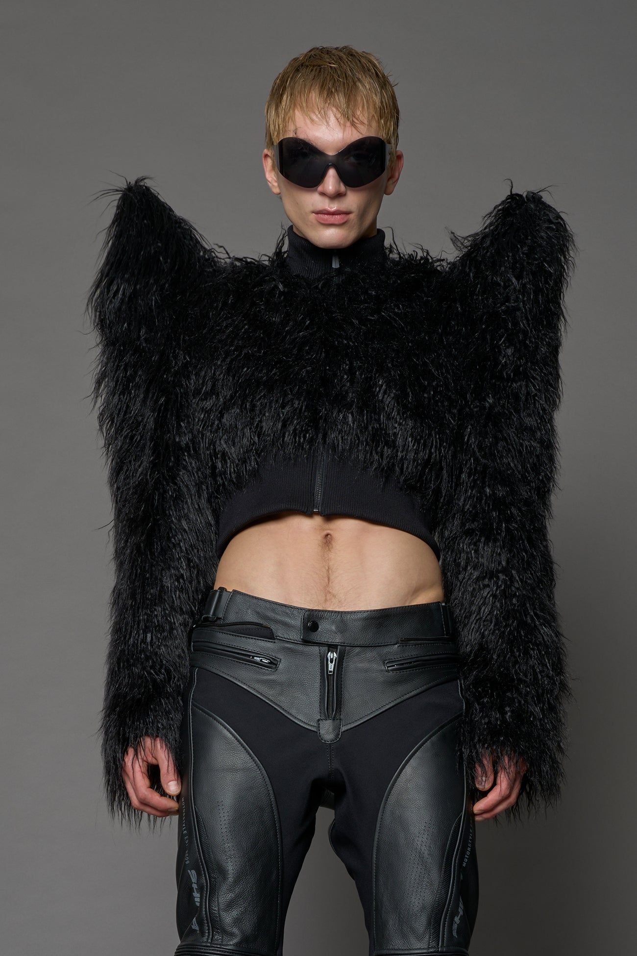 トップス real fur design top Doomsday Crop Faux Fur Jacket
