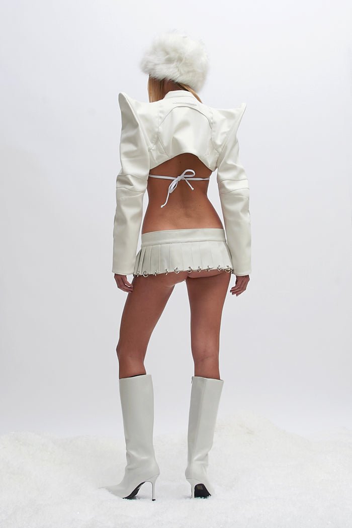 NAMILIA spike moto bolero jacket - white, xs