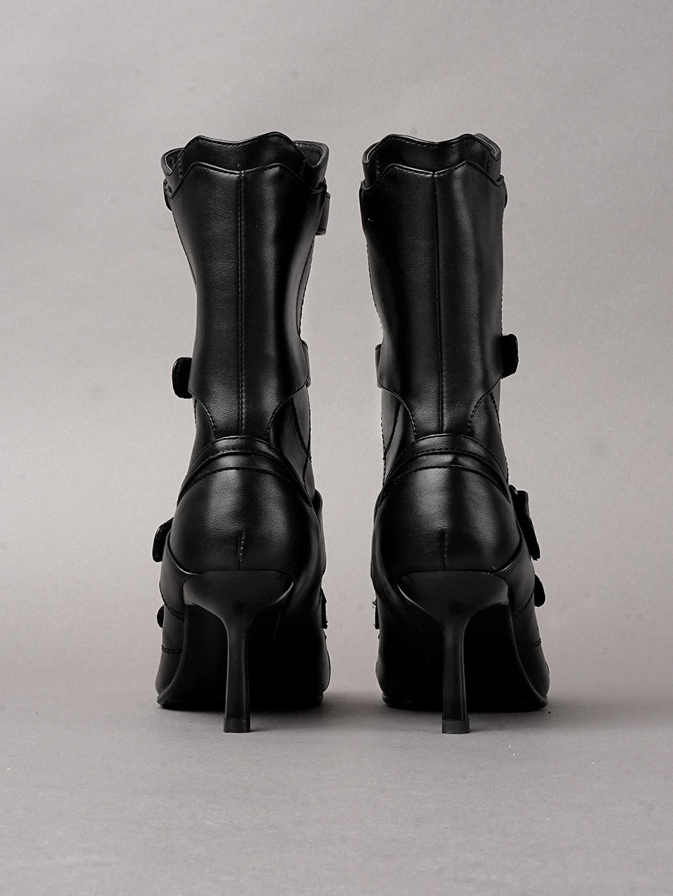 Black vegan leather high heel tabi boot with sneaker details