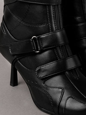 Black vegan leather high heel tabi boot with sneaker details