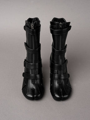 Black vegan leather high heel tabi boot with sneaker details