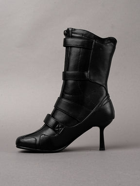Black vegan leather high heel tabi boot with sneaker details
