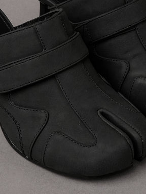 Black vegan leather high heel tabi mules with sneaker details