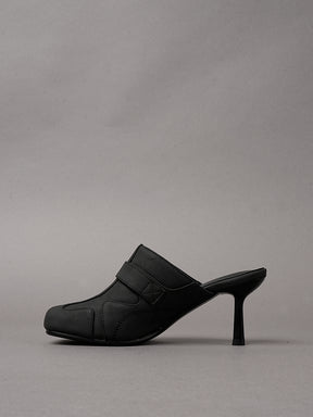 Black vegan leather high heel tabi mules with sneaker details
